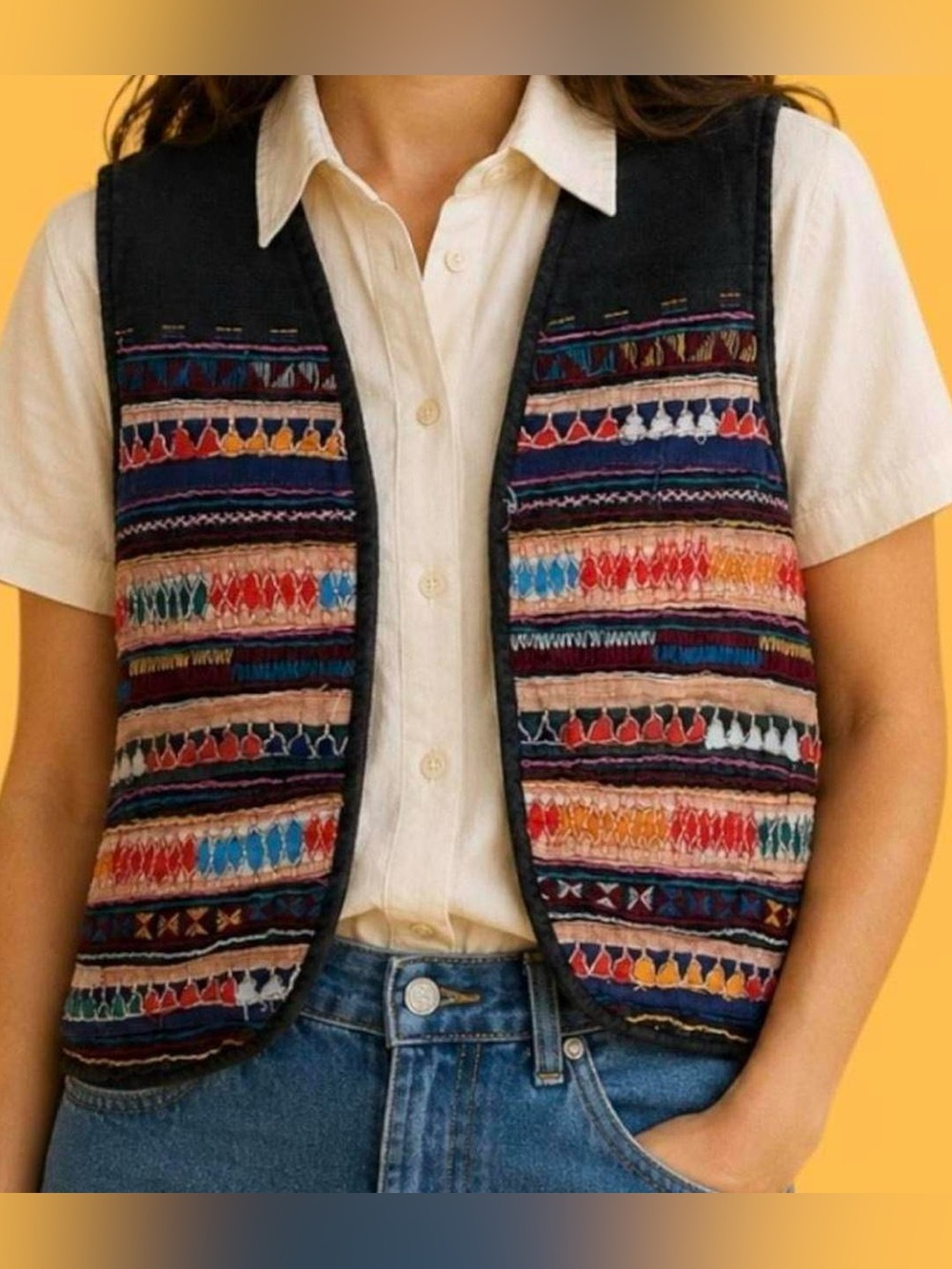 Colorful Mayan Style Woven Knit Vest